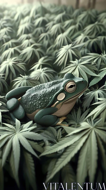 AI ART Serene Frog on Leafy Bed