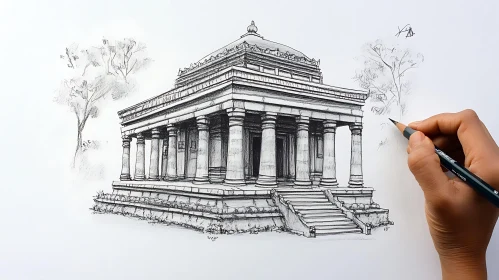 Architectural Sketch of a Classical Building