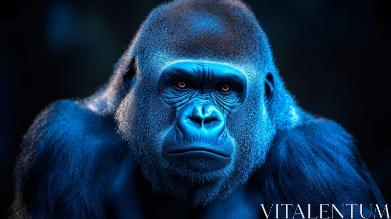 Majestic Gorilla in Blue Light AI Image