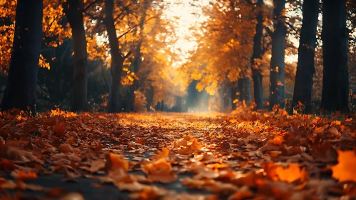Autumnal Forest Path with Sunlight