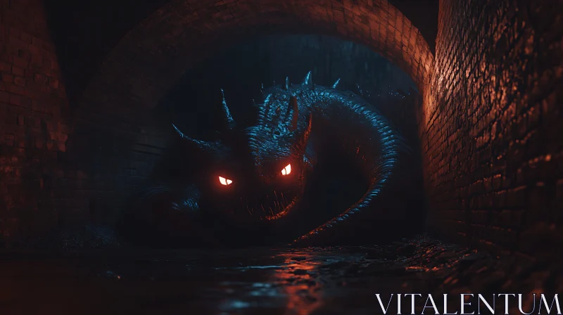 AI ART Serpentine Dragon in Brick Tunnel