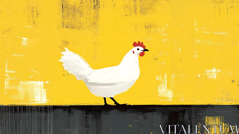 White Chicken Illustration in Yellow AI Image