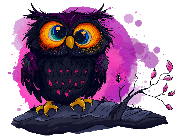 Vibrant Owl Art on Apparel POD Design