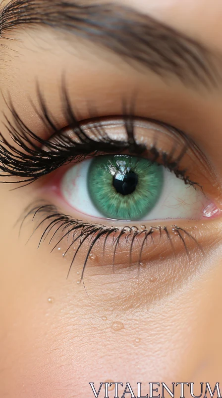 Close-up of Woman's Eye with Green Eyelashes: Ultra Realism AI Image