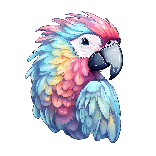 Colorful Parrot Illustration on Transparent Background