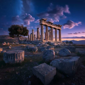 Ruins of Ancient Temple at Night