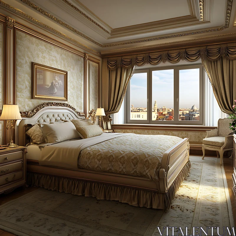 AI ART Elegant Bedroom Decor with Large Windows and Luxurious Furniture