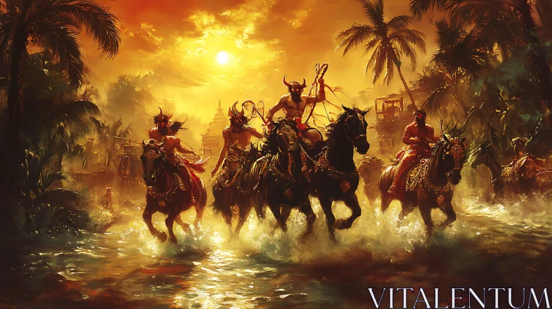 Golden Sunset Horsemen AI Image