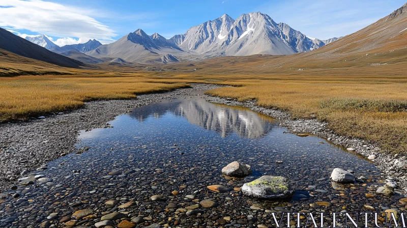 AI ART Majestic Mountains with Reflections and Stream