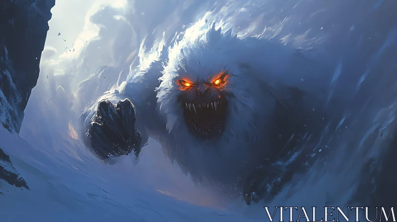 Fearsome Yeti Arising from the Snow AI Image