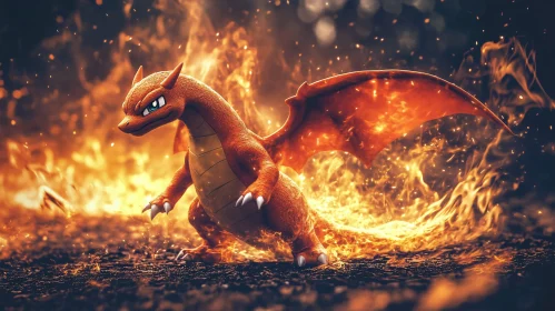 Powerful Dragon in Fiery Surroundings