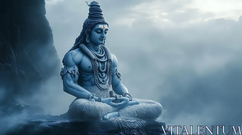 Meditative Shiva in Misty Landscape AI Image