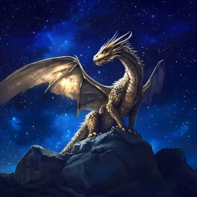 Golden Dragon on Night Rocks