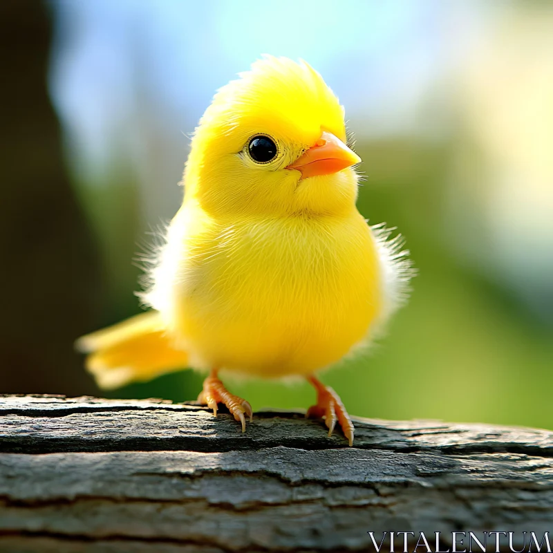 Bright Yellow Bird Portrait on Wood AI Image