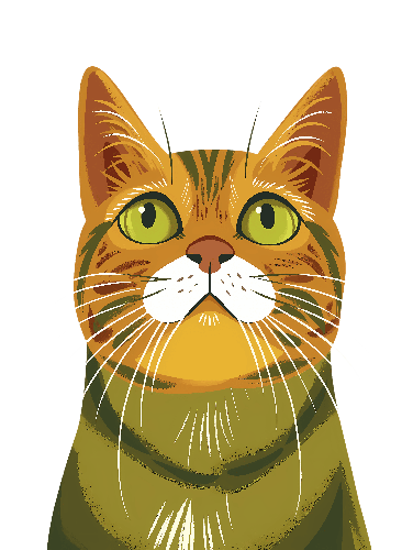 Illustration of Curious Cartoon Cat with Green Eyes POD Design