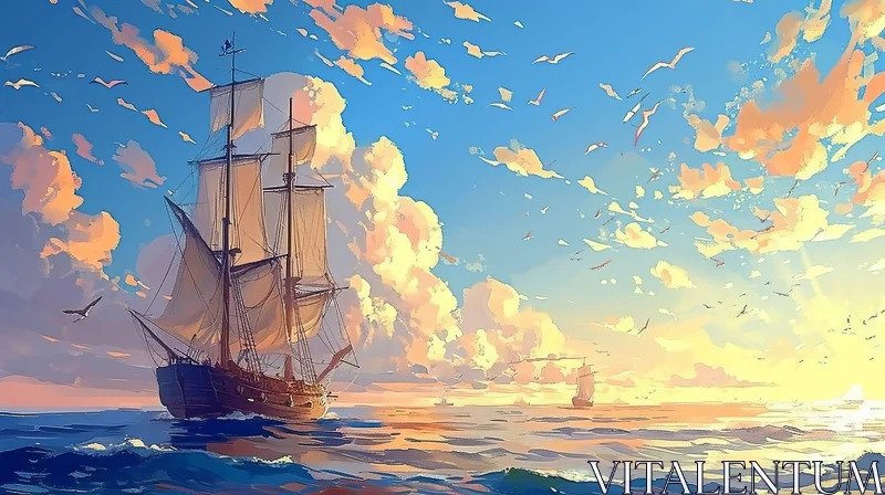Sailing Ship at Sea: A Captivating Painting of Maritime Beauty AI Image