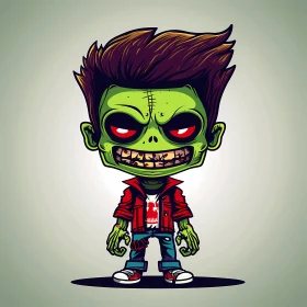 Zombie Boy Cartoon Illustration in Menacing Pose