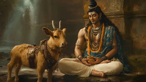 Lord Shiva Meditating with Cow