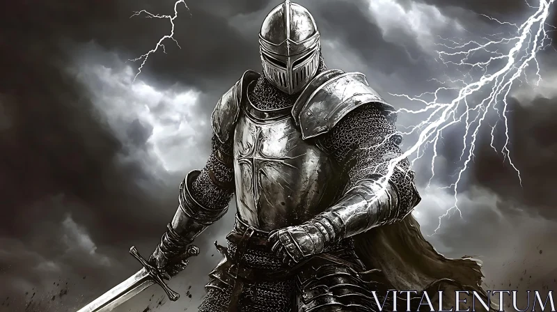 AI ART Armored Knight in Stormy Weather