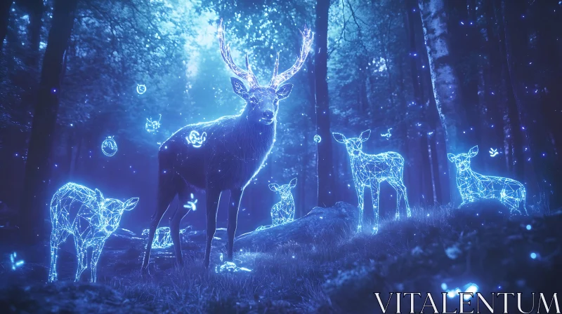 Glowing Neon Deer in a Forest AI Image