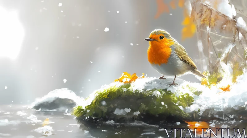 Vivid Bird in Winter Wonderland AI Image