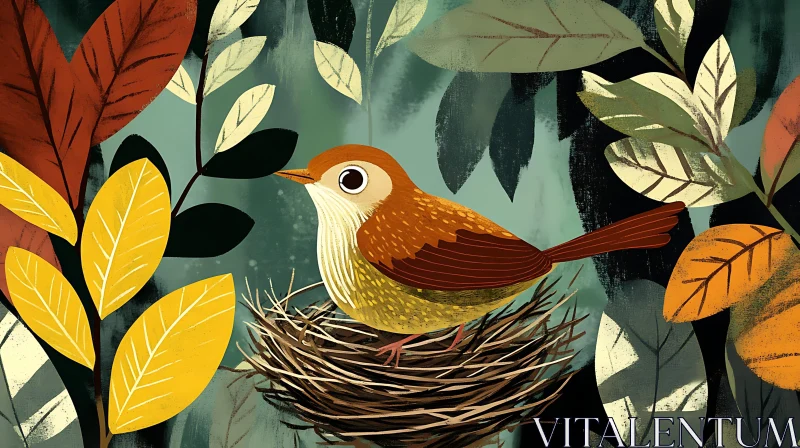 Stylized Bird Nest Illustration AI Image