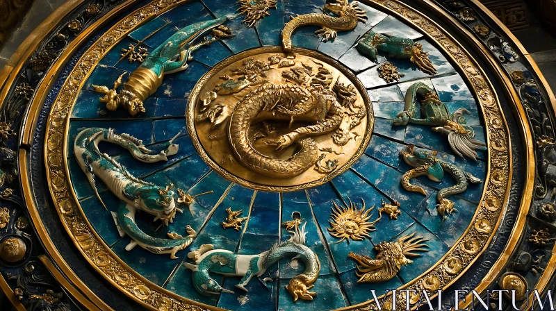 Golden Dragons Circular Ornament AI Image