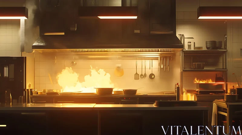 Industrial Kitchen on Fire AI Image