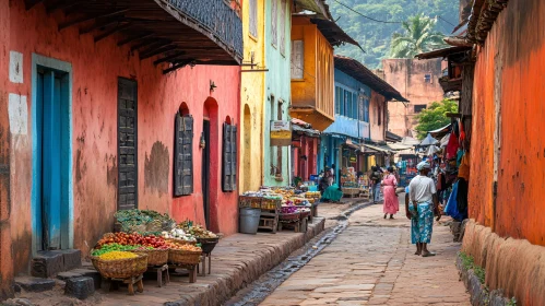 Bustling Street of Colourful Buildings