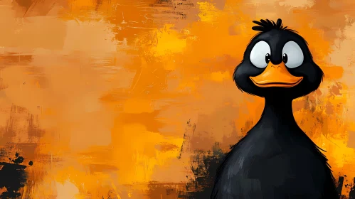 Black Cartoon Duck with Orange Beak