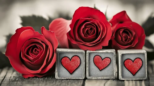 Red Roses with Heart Blocks Still Life