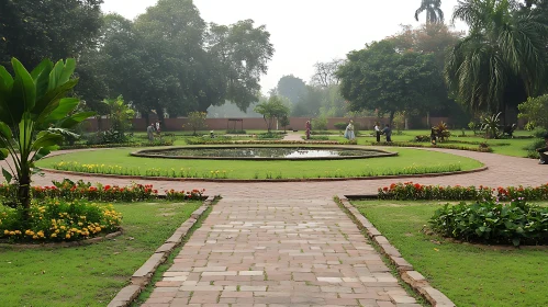 Peaceful Garden with Circular Pond