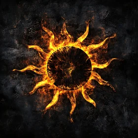 Blazing Sun with Fiery Tendrils on Dark Background