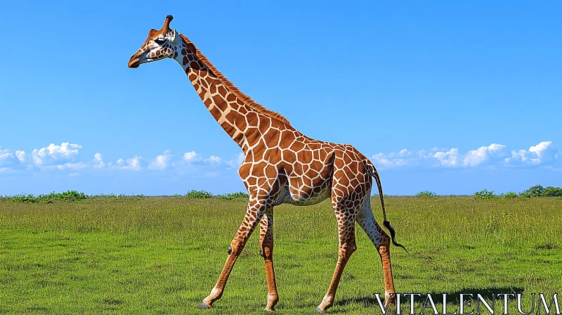 Giraffe Walking in African Landscape AI Image