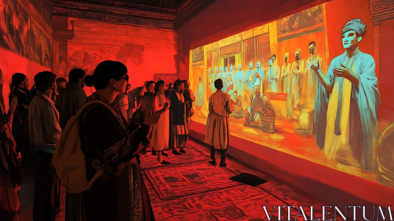 Museum Exhibition with Crowd and Artwork AI Image