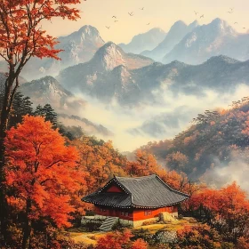 Traditional House in Autumn Mountain Scene