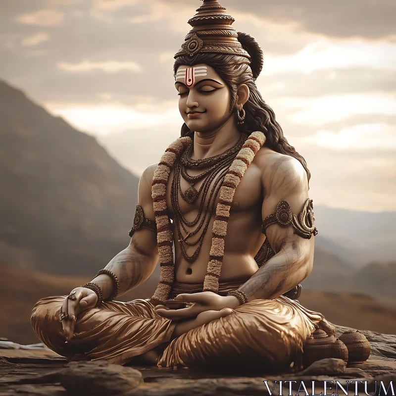 Serene Man Meditating in Mountains AI Image