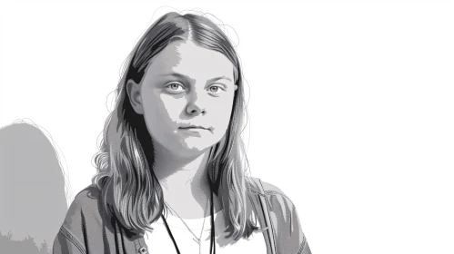 Greta Thunberg Portrait in Monochrome