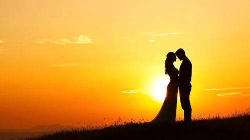 Sunset Embrace: A Couple's Silhouette