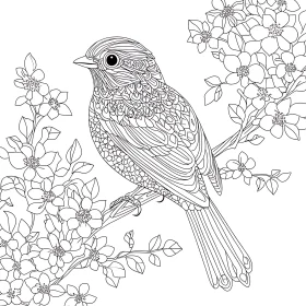 Monochrome Bird with Floral Branch