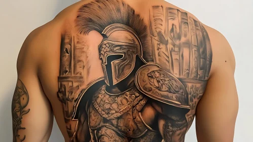 Detailed Warrior Back Tattoo