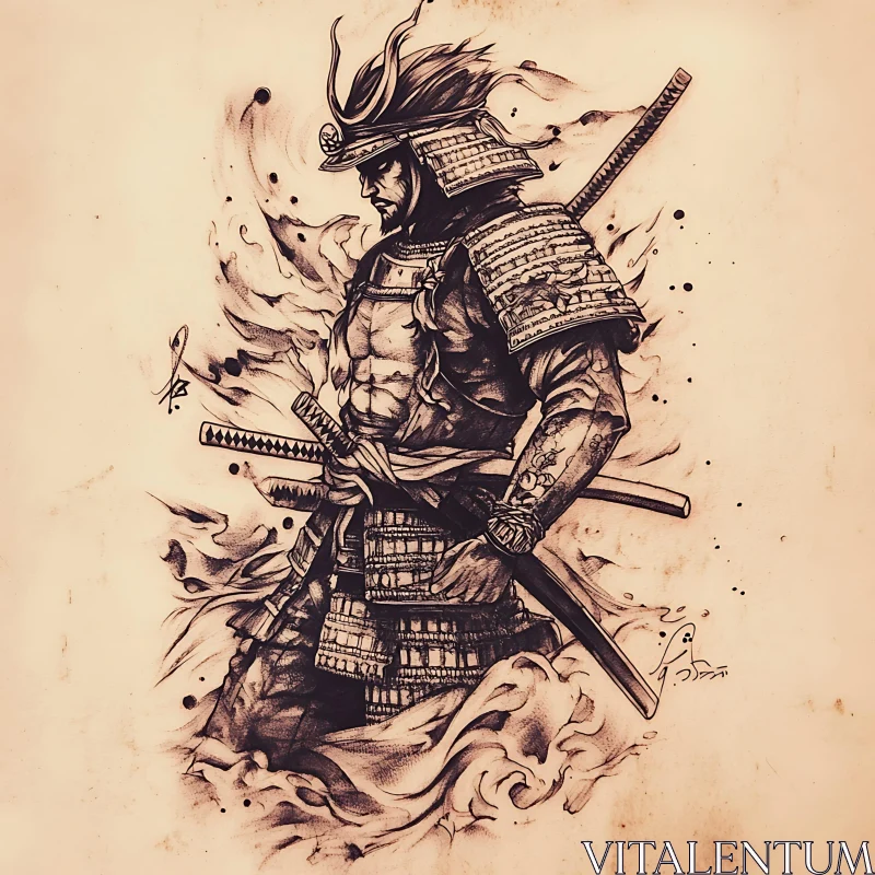 AI ART Ink Illustration of a Samurai Warrior