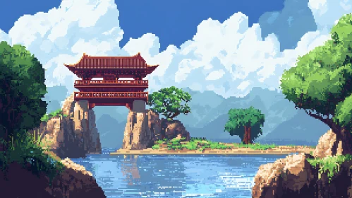 Island Temple Pixel Art Landscape