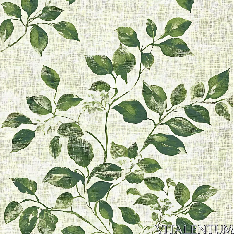 Artistic Branch with Green Leaves Illustration AI Image