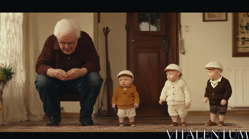 AI ART Elder Man and Three Babies