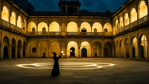 Courtyard Juggler with Glowing Orbs