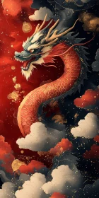 Crimson Dragon Among Clouds Art