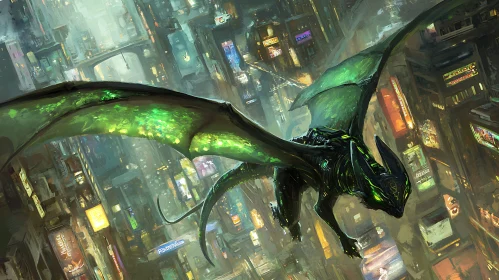 Green Dragon Over Neon City