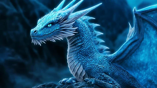 Azure Dragon Perched on Rock