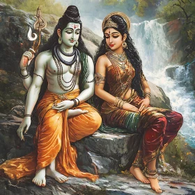 Hindu Gods by Waterfall
